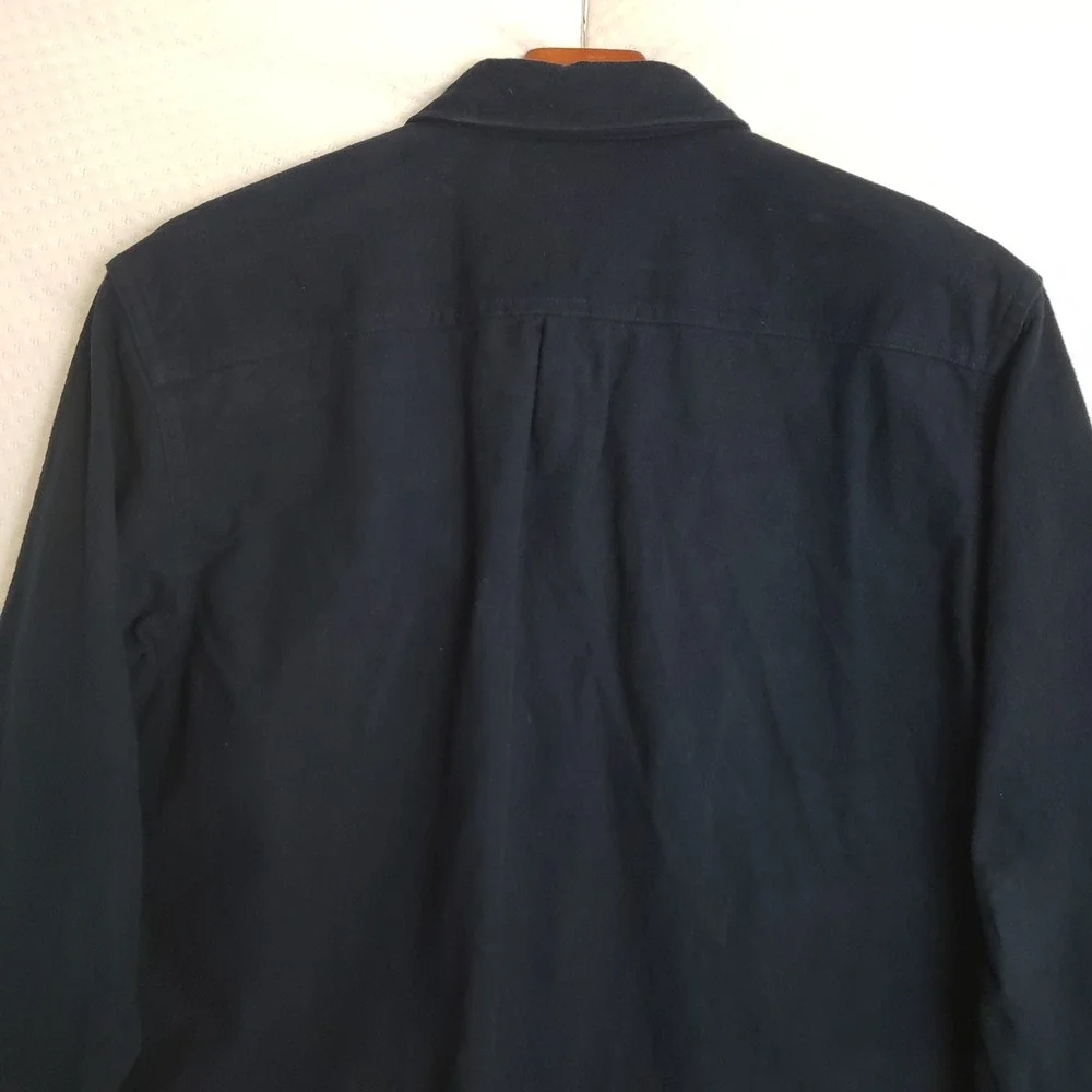 L.L.Bean Mens‎ Traditional Fit Heavy Flannel Button Up Shirt Size L Navy Cotton